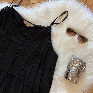 LOFT Black Drop Waist Strappy Lace Dress